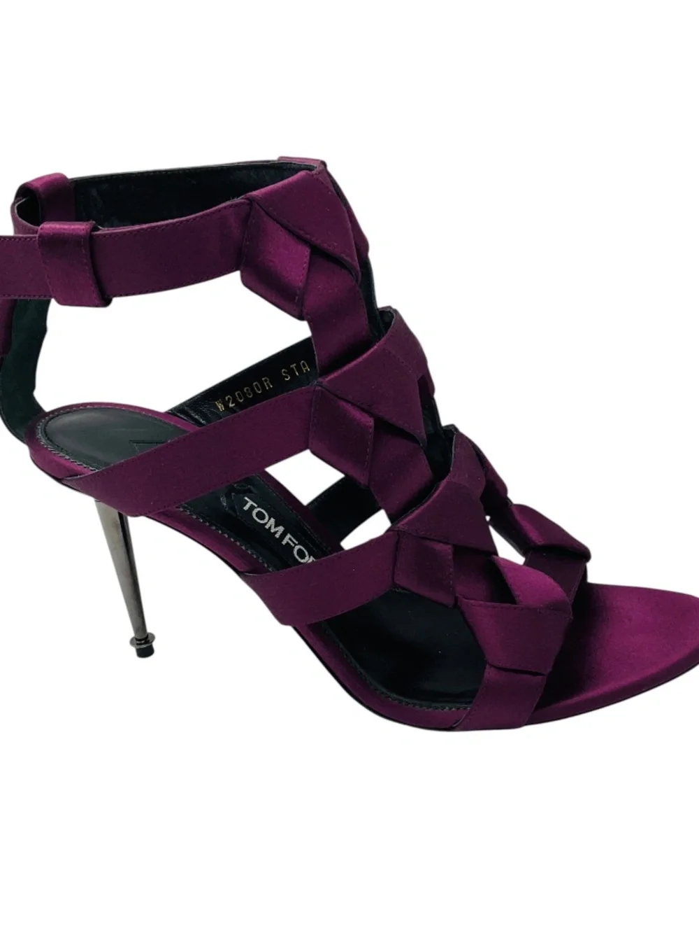 TOM FORD PURPLE KNOT DETAIL SATIN CAGED SANDALS
